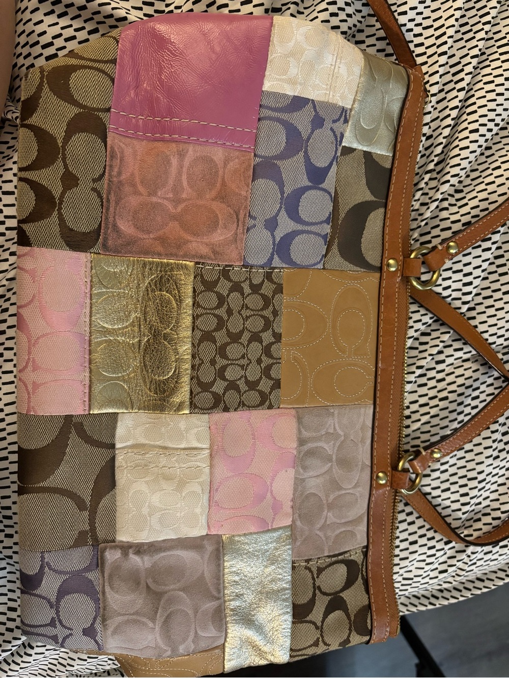 Coach Multicolor Patchwork Tote with Leather Trim